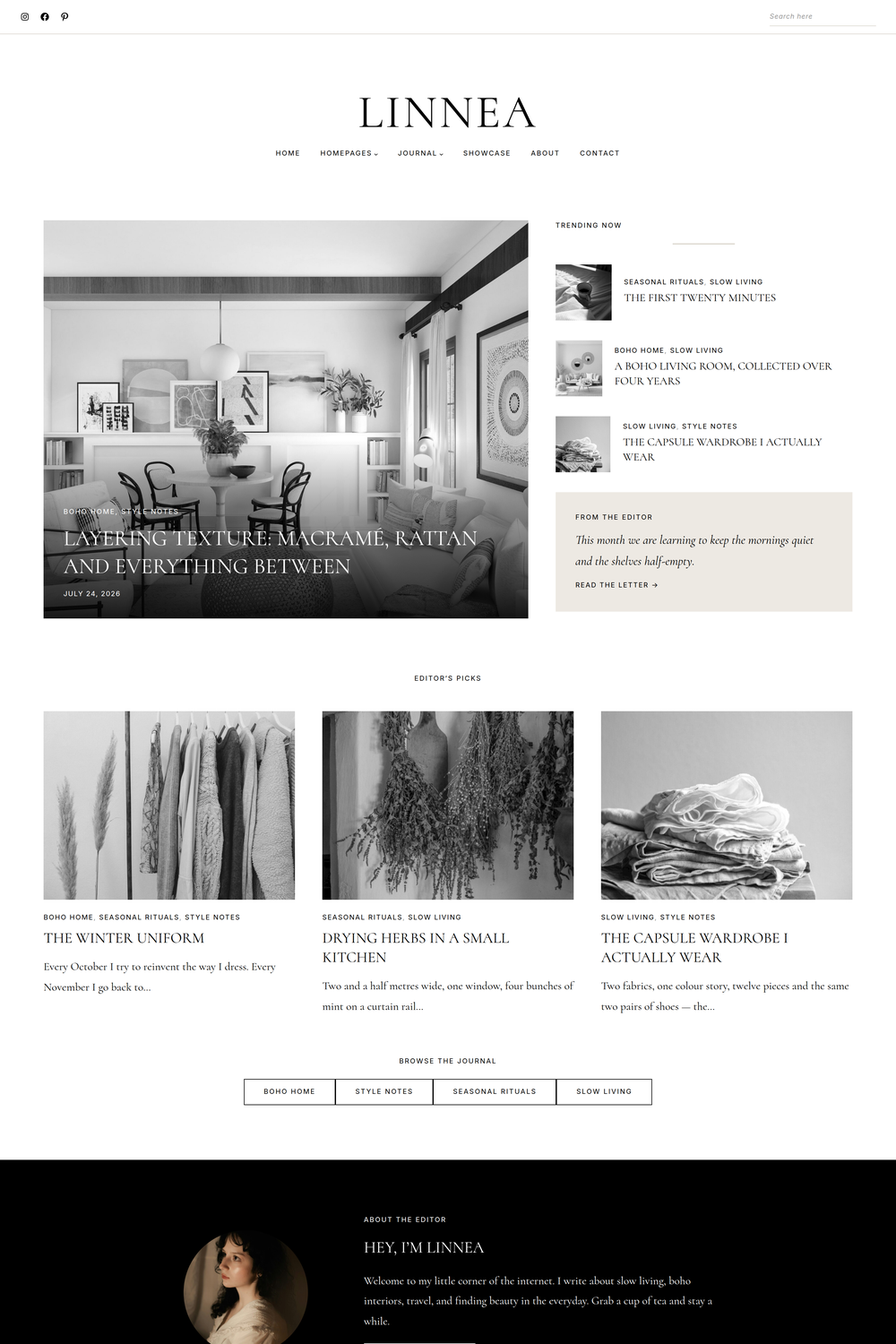The Magazine homepage layout of the Linnea PRO WordPress theme