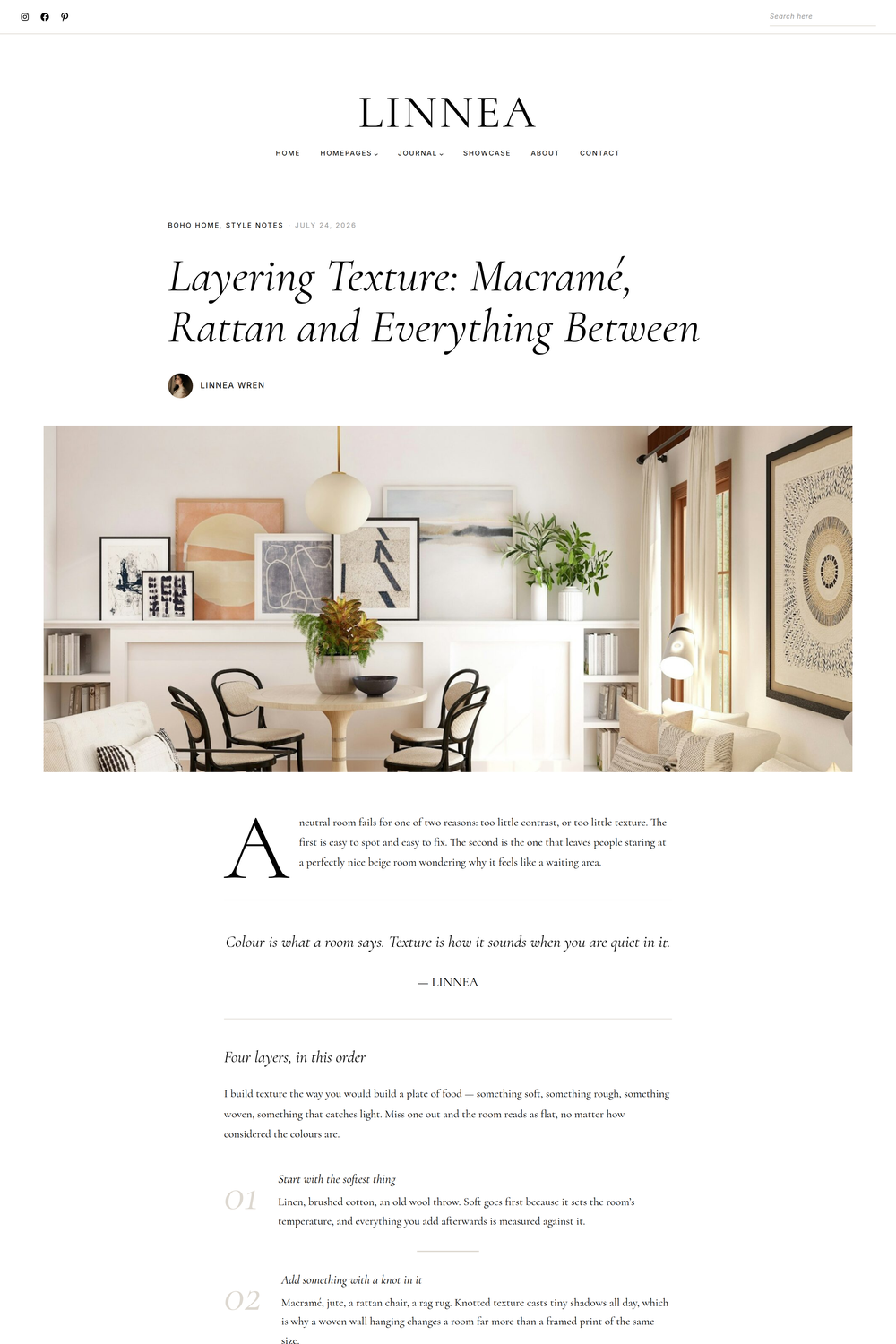 The editorial single post template of the Linnea PRO WordPress theme