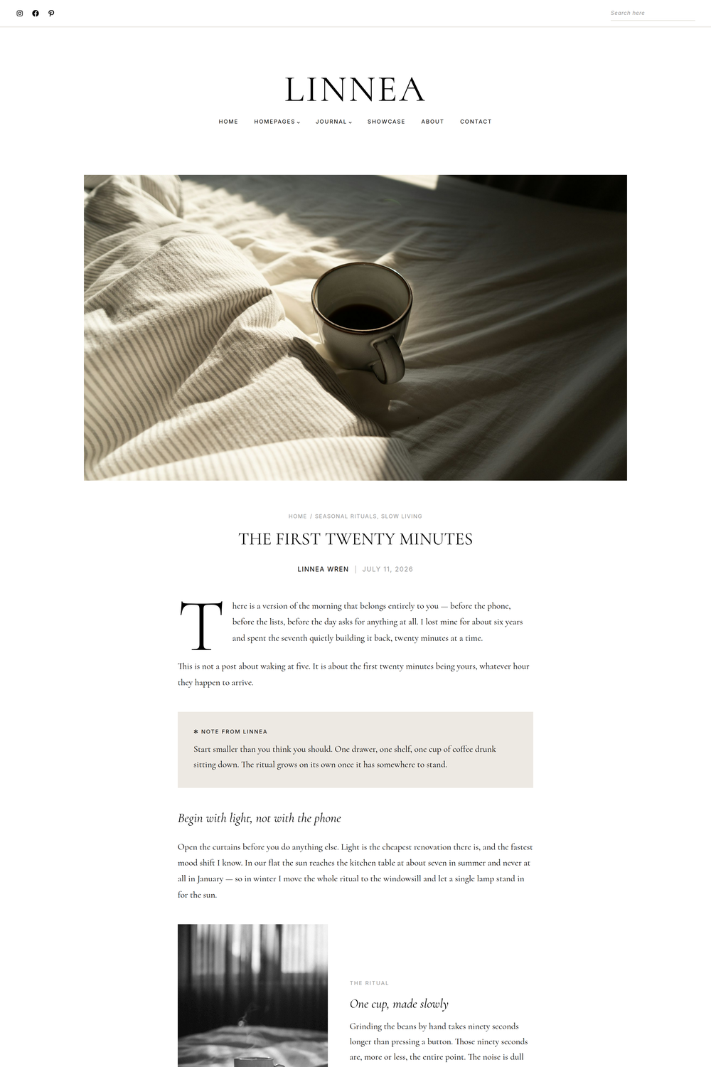 The classic single post template of the Linnea PRO WordPress theme